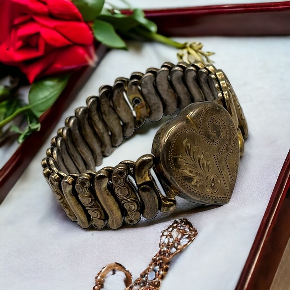 Antique Victorian Co-Star Gold Fill Sterling Sweetheart Love Expansion Bracelet - Picture 8 of 8